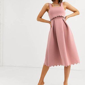 ASOS DESIGN Square Neck Scallop Detail Skater Midi Dress